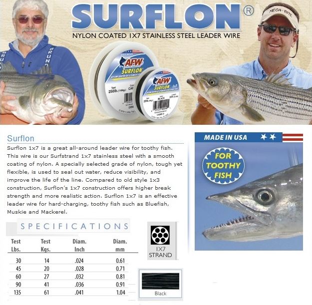 AFW SURFLON Coated Stainless Wire 60lb Test 300' NEW C060B-4 FREE USA SHIPPING 
